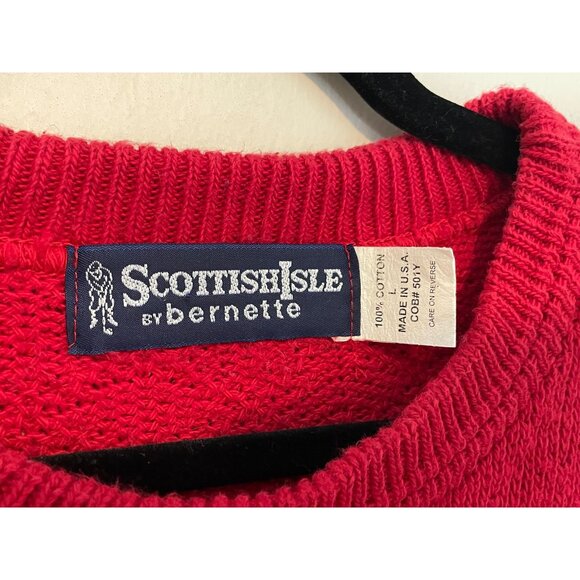 Vintage Red Golf Grandpa Textured Knit Sweater By Scottish Isle Bernette Size M - Picture 4 of 5